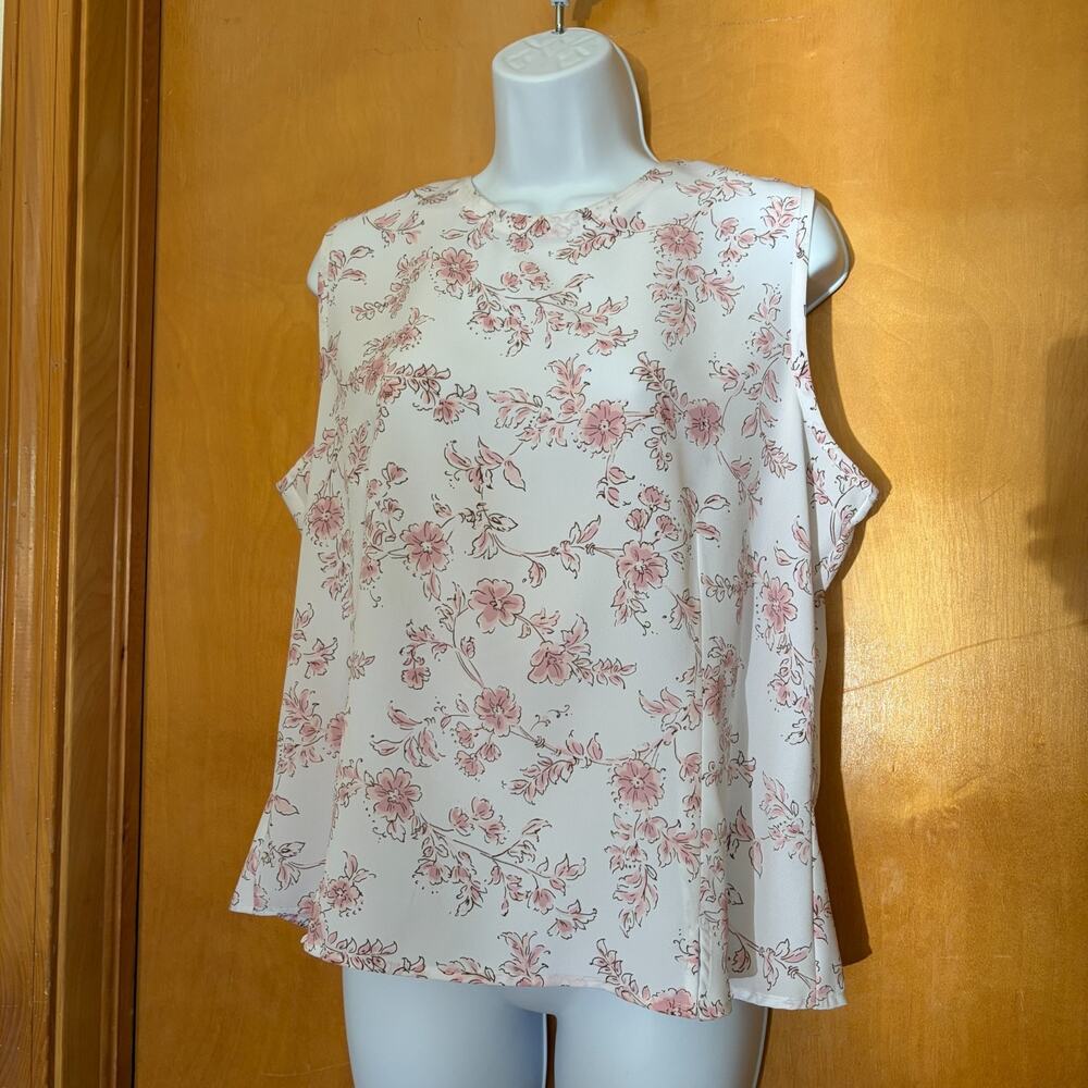 Karen Scott Pink Floral Sleeveless Blouse L Coquette Grandmillennial Aesthetic